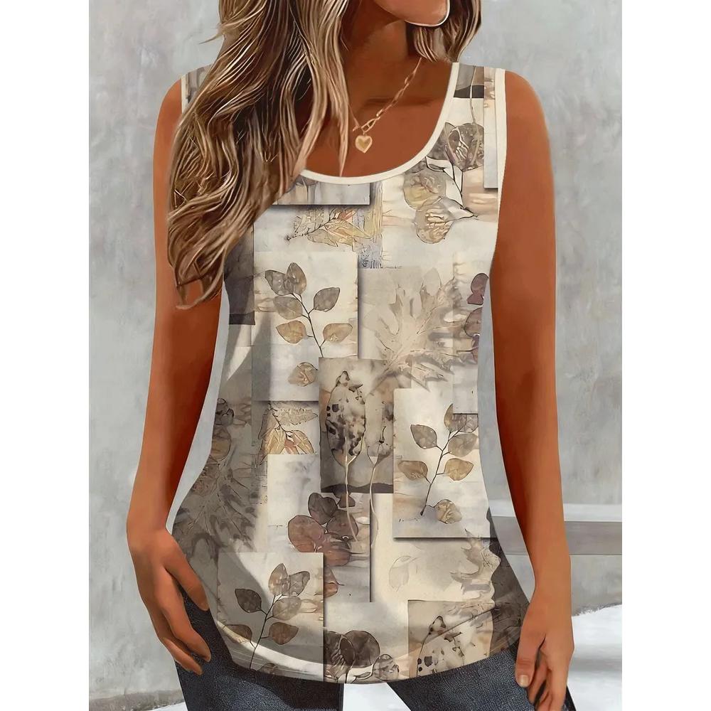 Fashion Women's Flower Printed T-Shirt Casual Loose Sleeveless Top Comfortable Camis Tank Tops