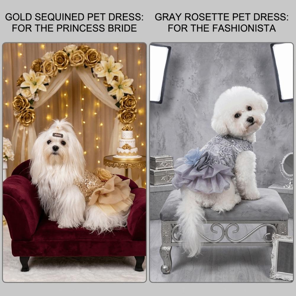 Vestito per Cane con Dettagli di Paillettes Tono Oro Gonna per Cucciolo Accattivante Abbigliamento per Animali Estivo all'Aperto