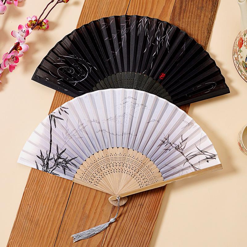 Chinese Summer Folding Tassel Fan - Traditional Hanfu Dance Bamboo Fan for Men & Kids
