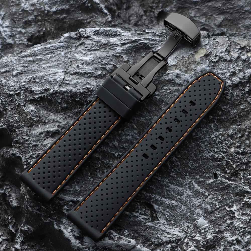 20mm 22mm Premium Silicone Watch Band Butterfly Buckle Waterproof Soft Rubber Strap Breathable Strap Replacement Universal Watch