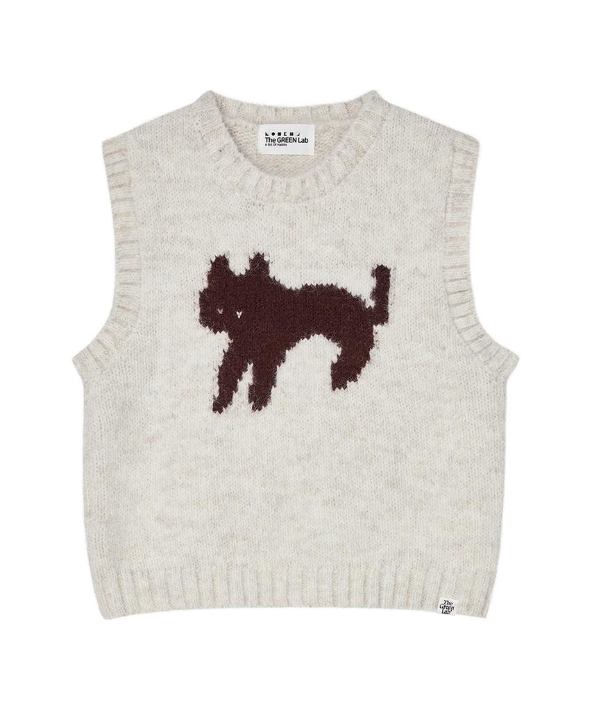The Green Lab Cat Jacquard Vest [Oatmeal]