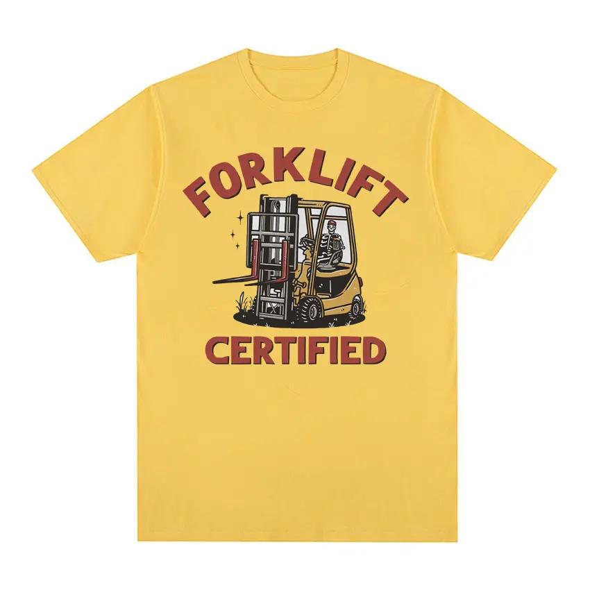 Funny Forklift Certified Skeleton Driver Meme T Shirts Men's 100% Cotton Oversized T Shirt Male Fashion Vintage Y2k T-shirt Tops