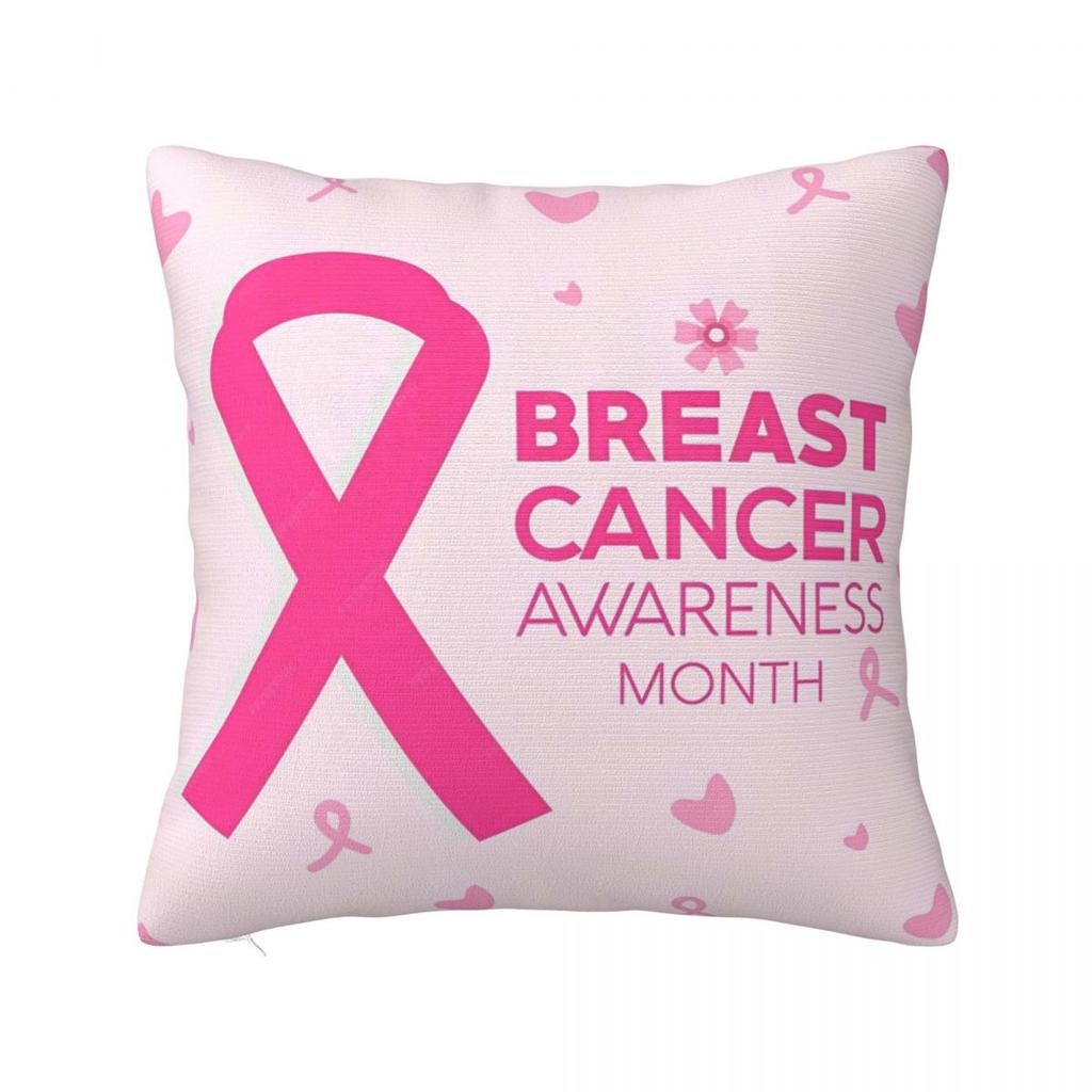Breast Cancer Awareness Ribbon Pillow Case Cushion Covers Fashion Zipper Decor Pillowcase for Car 4040cm
