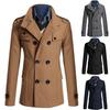 Men Long Sleeve Lapel Collar Double-breasted Pockets Woolen Slim Trench Coat