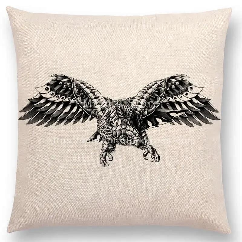New Ornate Brave Animals Totems Free Beast Faith Tattoo Prints Cushion Cover Sofa Throw Pillow Case Owl Elephant Shark Bear
