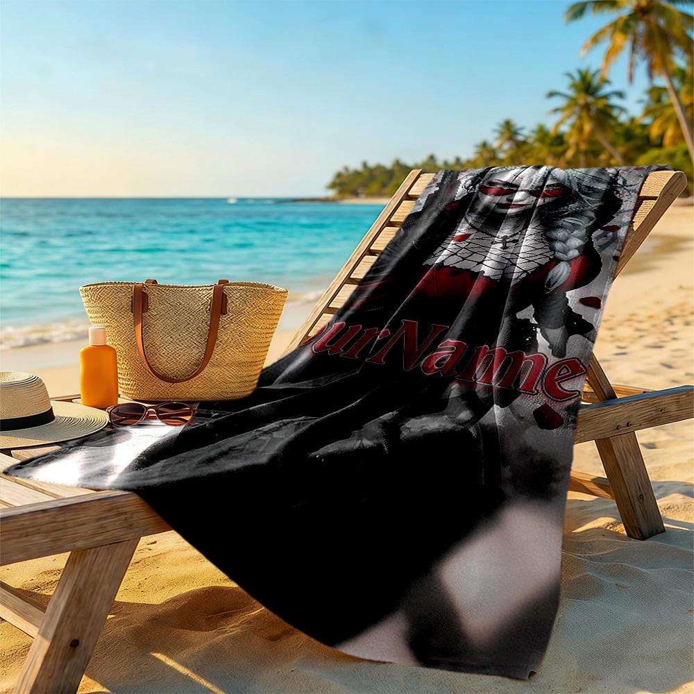 Gothic Illustrations Personalized Name Beach Towel Super Soft Microfiber Quickdry Fabric