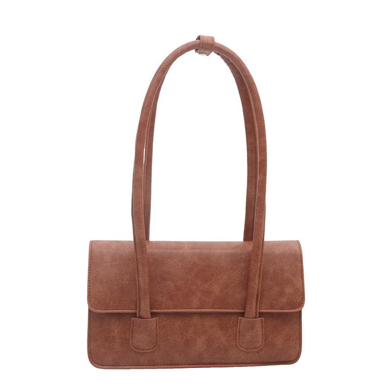 Spring new PU women's bag oil wax leather shoulder bag texture fashion trend bean green underarm bag