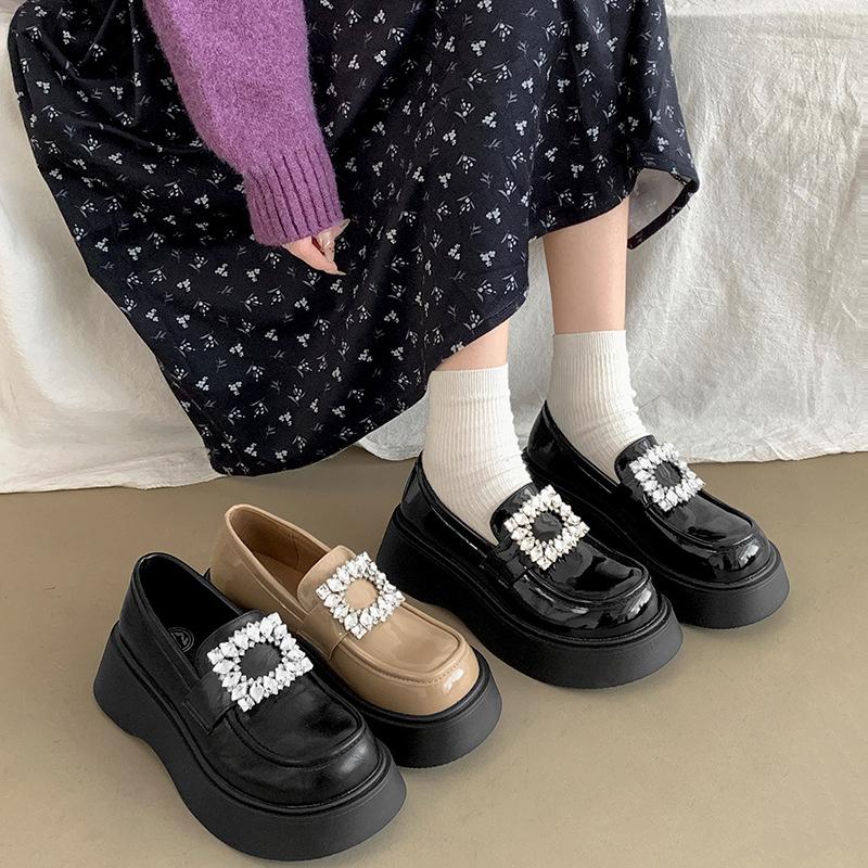 Black retro platform small leather shoes women's 2025 new spring and autumn versatile one-pedal British Mary Jane loafers