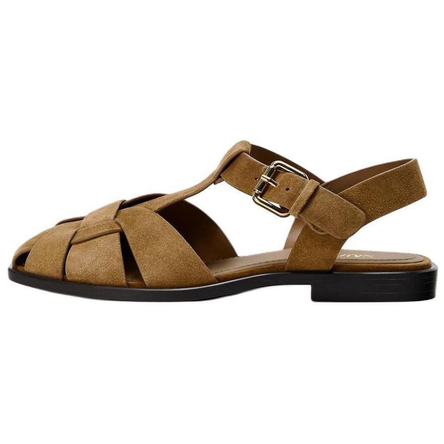 

Zara Leather Open Back Buckle Roman Sandals Women sandals Brown 12554410 41