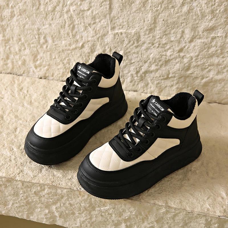 Кроссовки на платформе женские с круглым носком на плоской подошве осень-зима новые — фото 3