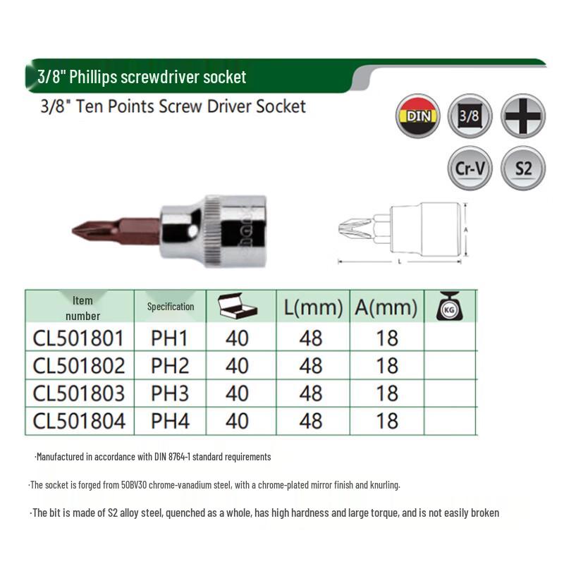 Changlu 3/8 inch Phillips Screwdriver Socket
