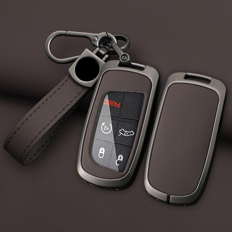 Interior Mouldings Metal Leather Car Key Cover Case Fob for Jeep Renegade Compass Grand Cherokee for Chrysler 300C Wrangler Dodg