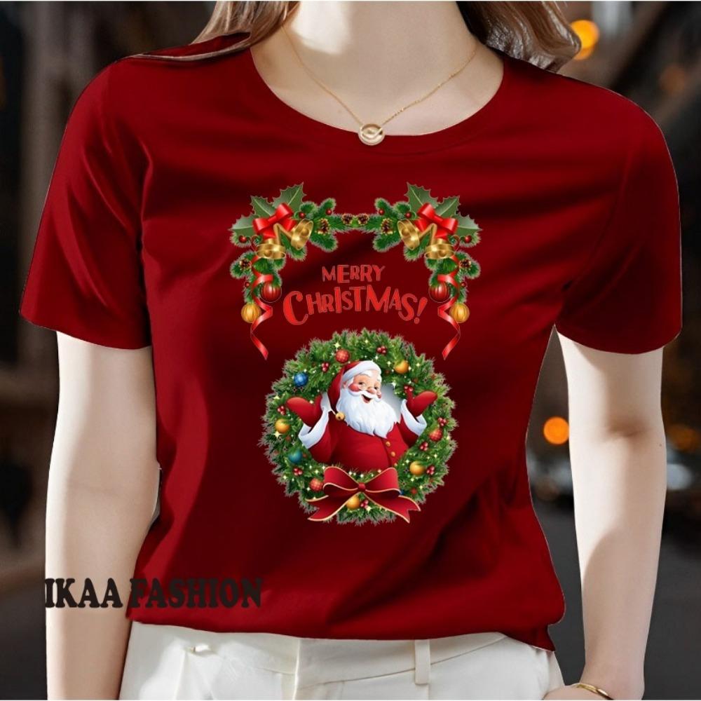 Women's T-shirt Santa Claus Flower Arrangement T-shirt