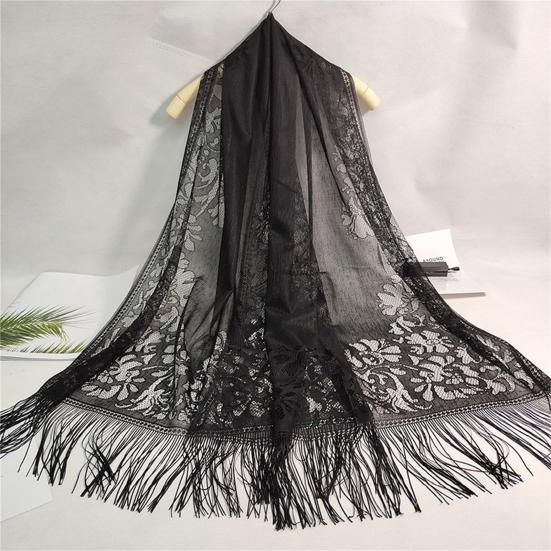 Ethnic Style Tassel Extra Long Jacquard Women Scarf Hollow Lace Cheongsam Shawl Female Accessories
