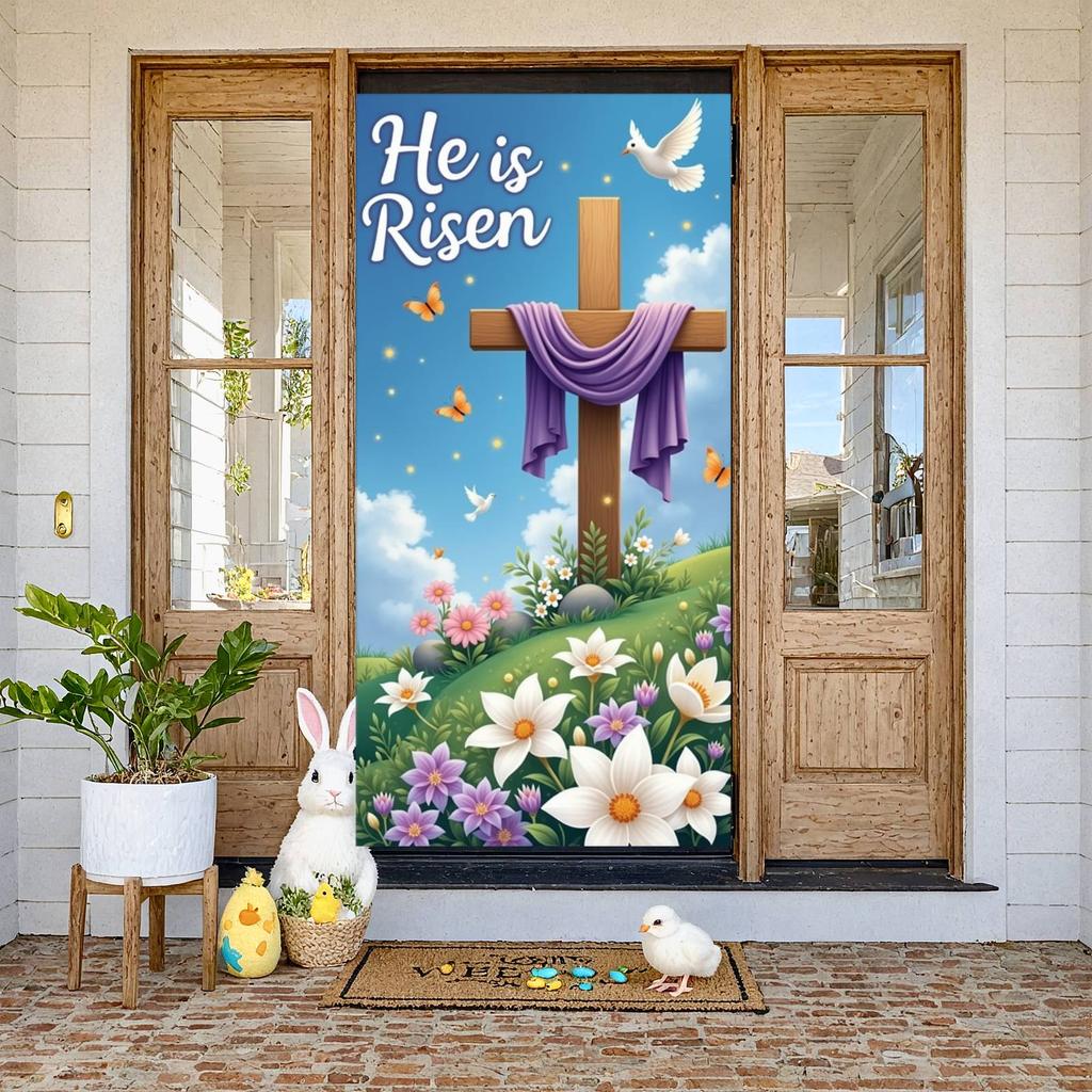 Resurrection Banner Floral Design He Is Risen Banner Easter Display Blue Sky Jesus Risen Banner For Worship Event Resurrection