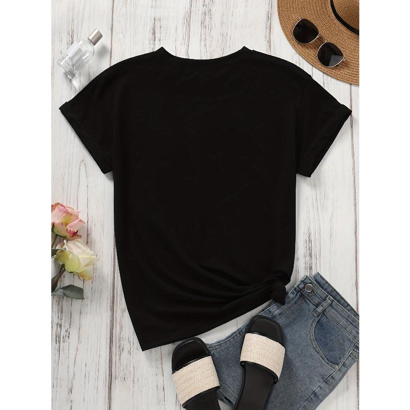 A Women'S Y2K Style Summer Fashion Casual Comfortable Short-Sleeve Round-Neck T-Shirt - Featuring an Airplane And Heart Travel Pattern Print