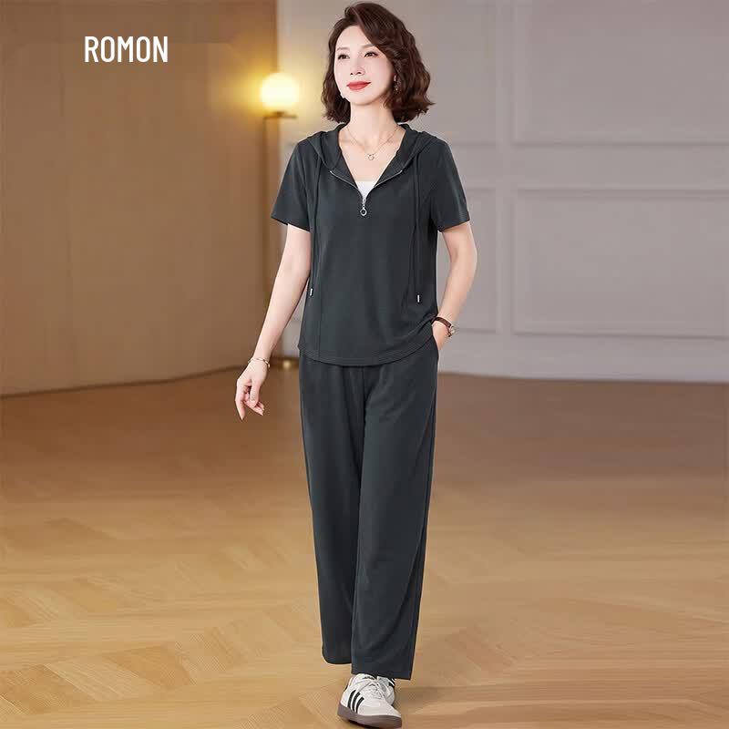 Lomon Women s Age-Reducing Summer Hooded Two-Piece Set L