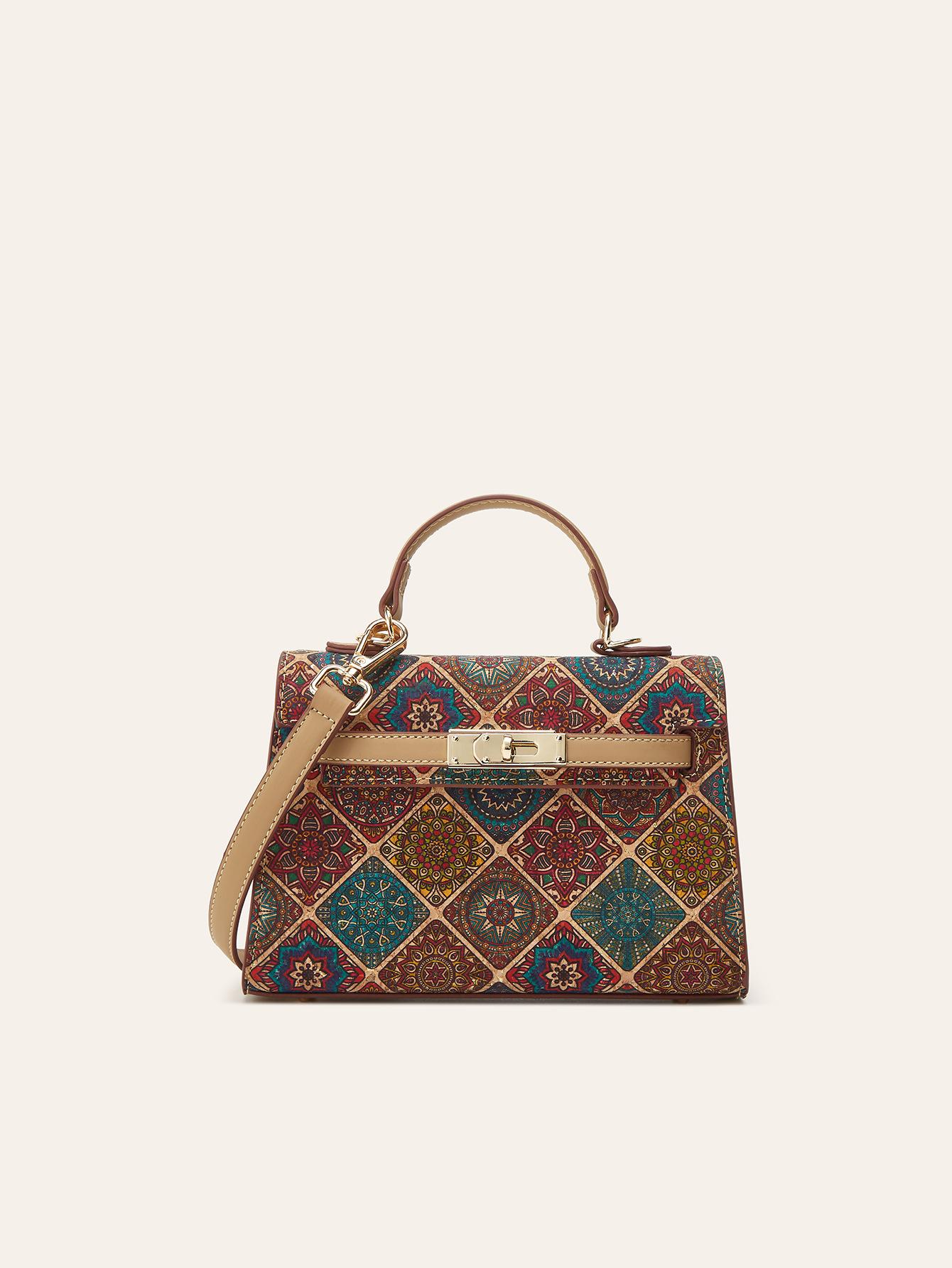 

New ethnic style printed cork bark women s bag multi-element high-end versatile messenger bag fashion niche hand bag темно-коричневого кольору