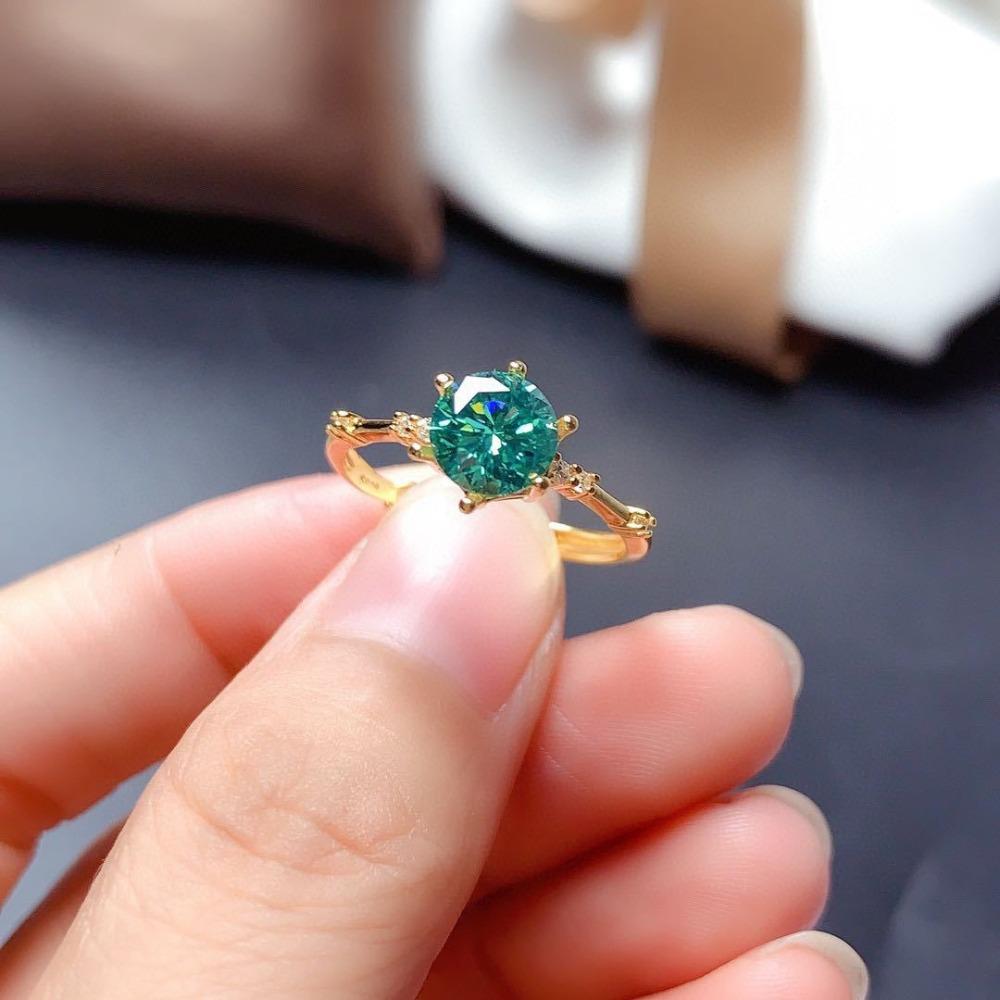 

Simulated Maldives Blue Green Moissanite Ring for Women with Brilliant 8 Hearts 8 Arrows Sparkling Wedding Jewelry