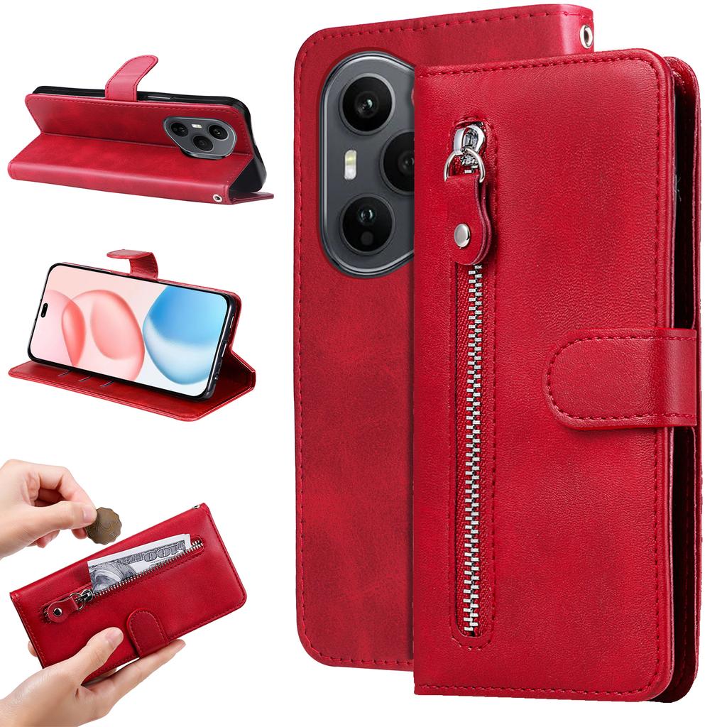 Für Honor 400 Pro 5G (Global) PU-Lederhüllen mit Reißverschlussfach, Geldbörse, Handyhülle, Ständer