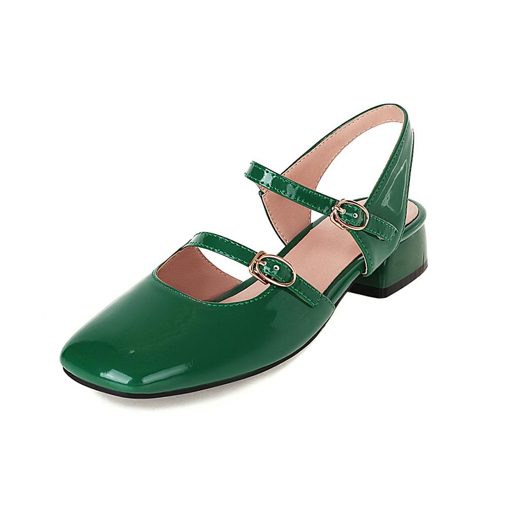 Fashion 2025 Gladiator Sandals Women Shoes Sexy Square Toe Pumps Ankle Strap Buckle Ladies Zapatos Mujer Low Heels Size 34-43 Green Red