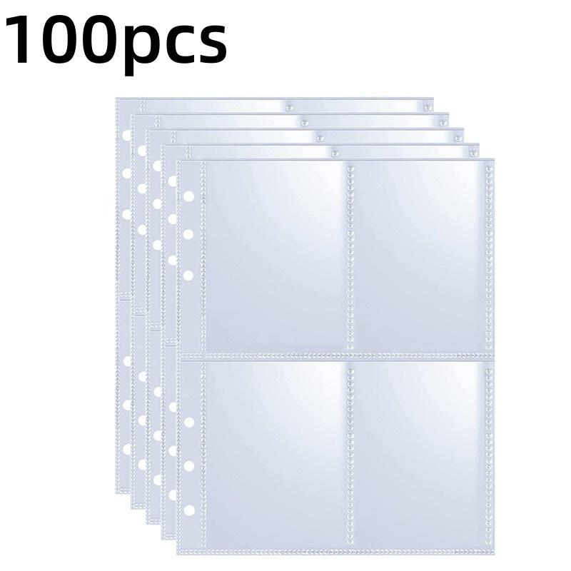 25/50/100 pièces Porte-cartes photo pour classeur A5, 100/200 pochettes Conception à 4 pochettes unilatérale, Chargement par le haut, Cartes à membrane K-pop transparentes