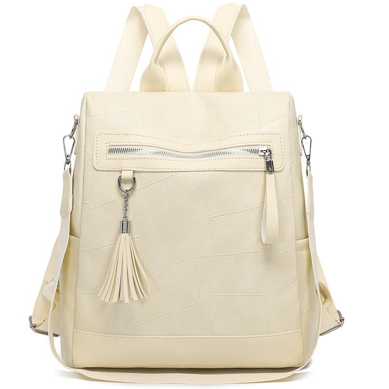 Women's PU Backpack with Patchwork Design Large Capacity Shoulder Bag for Daily Travel