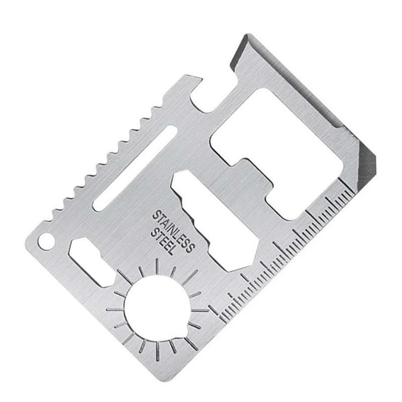 Practical Survival Pocket Tool 11-in-1 Lifesaving Card Stainless Steel Knife Opener Can Opener with Scale for Camping