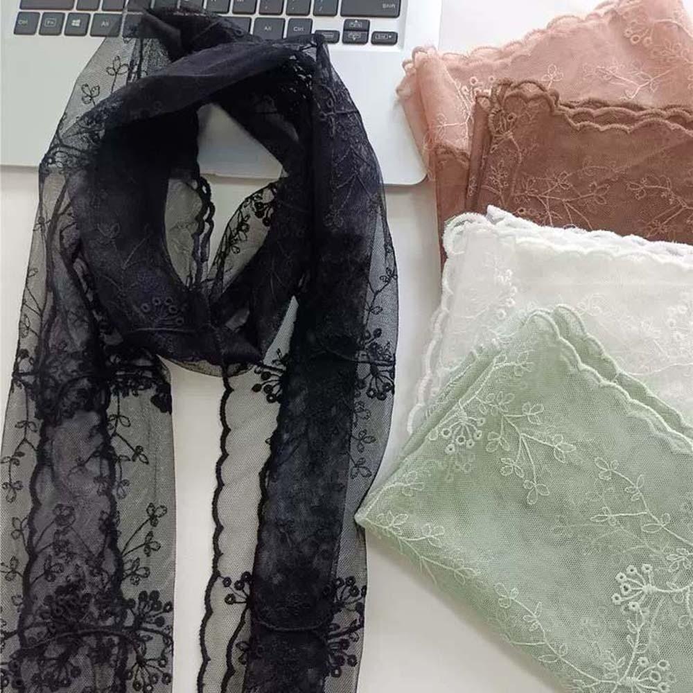 Breathable Spring Silk Scarf Polyester Long Hijab Scarf Headband Embroidered Flower Shawl  Vacation