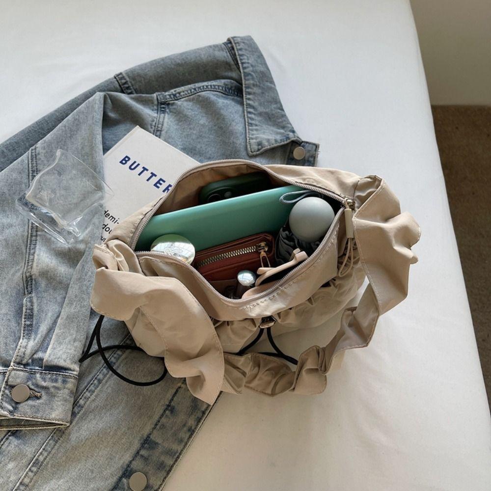 Pleated Nylon Shoulder Bag Handbag Drawstring Bag Cute Oxford Cloth Crossbody Bag  Student