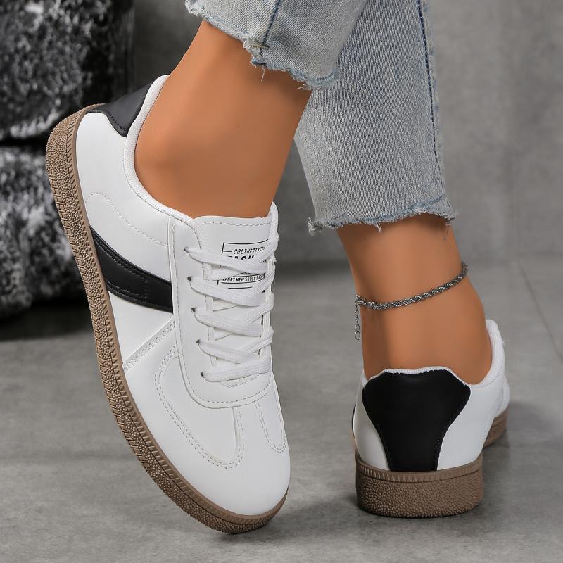 Fashion Fashion White Lace Up Vulcanized Shoes Women 2025 Autumn Round Toe Low Heel Sneakers Comfort Soft Sole Non Slip Skateboard Shoes