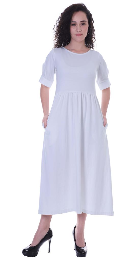Moomaya Damen Kleid mit geraffter Taille, teelange Kleider, klassisch, Sommer