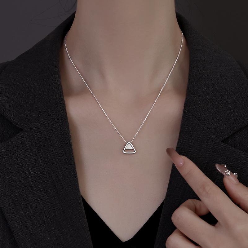 New 925 Sterling Silver Triangle Necklace Personalized Geometric Shape Pendant Necklace Women's Birthday Gift Exquisite Jewelry