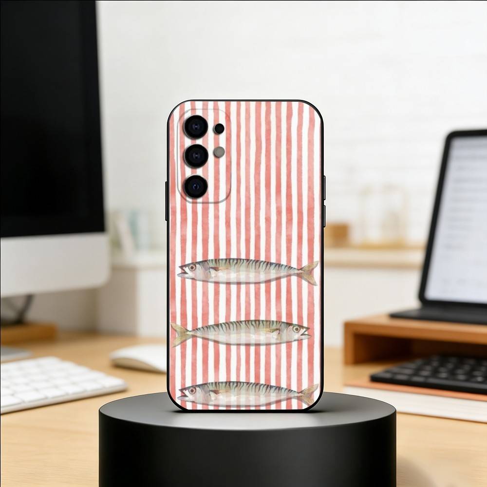 Three Color Striped Fish Phone Case Black Silicone Soft For Samsung S25,S24,S21,S22,S23,S30,Ultra,S20,Plus,Fe,Lite