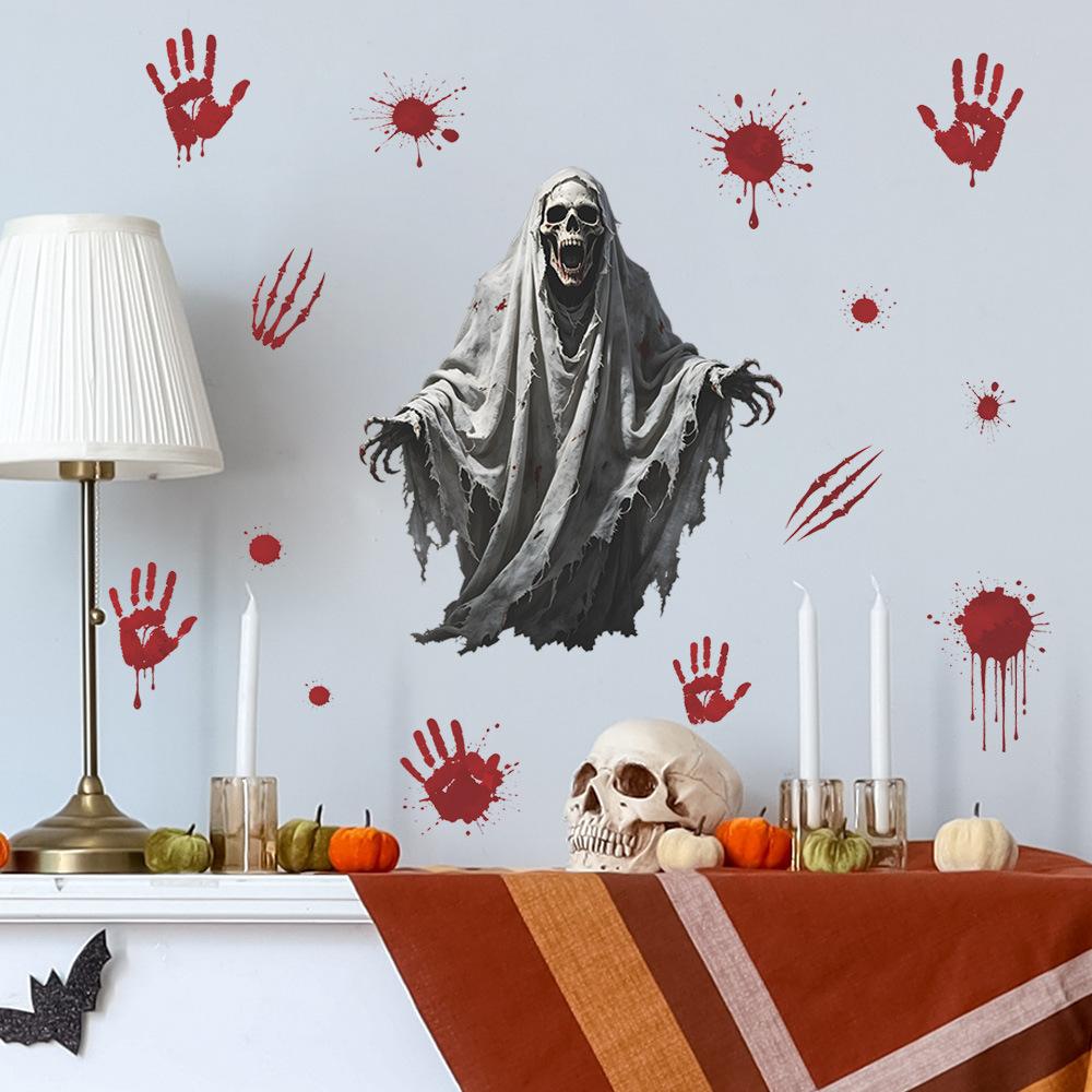 Halloween Bloody Claw Marks Skull On Balcony Glass Window Home Decoration and Beautification Window Stickers
