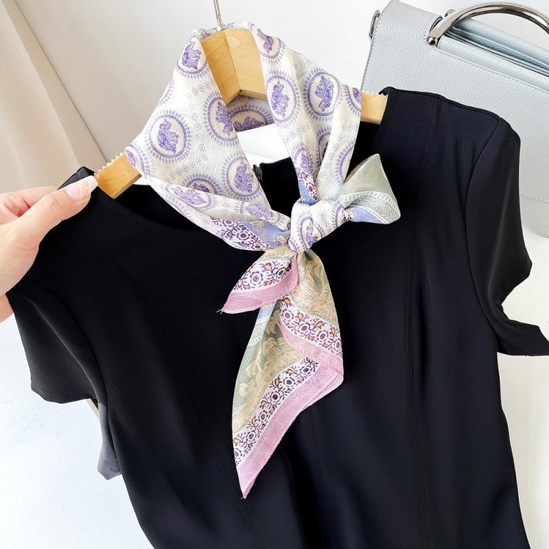 Korean Decorative Scarf Scarf Summer Scarf Square Scarf High-end Thin Style Xiliya Printed Square Scarf Tied Hair Strap