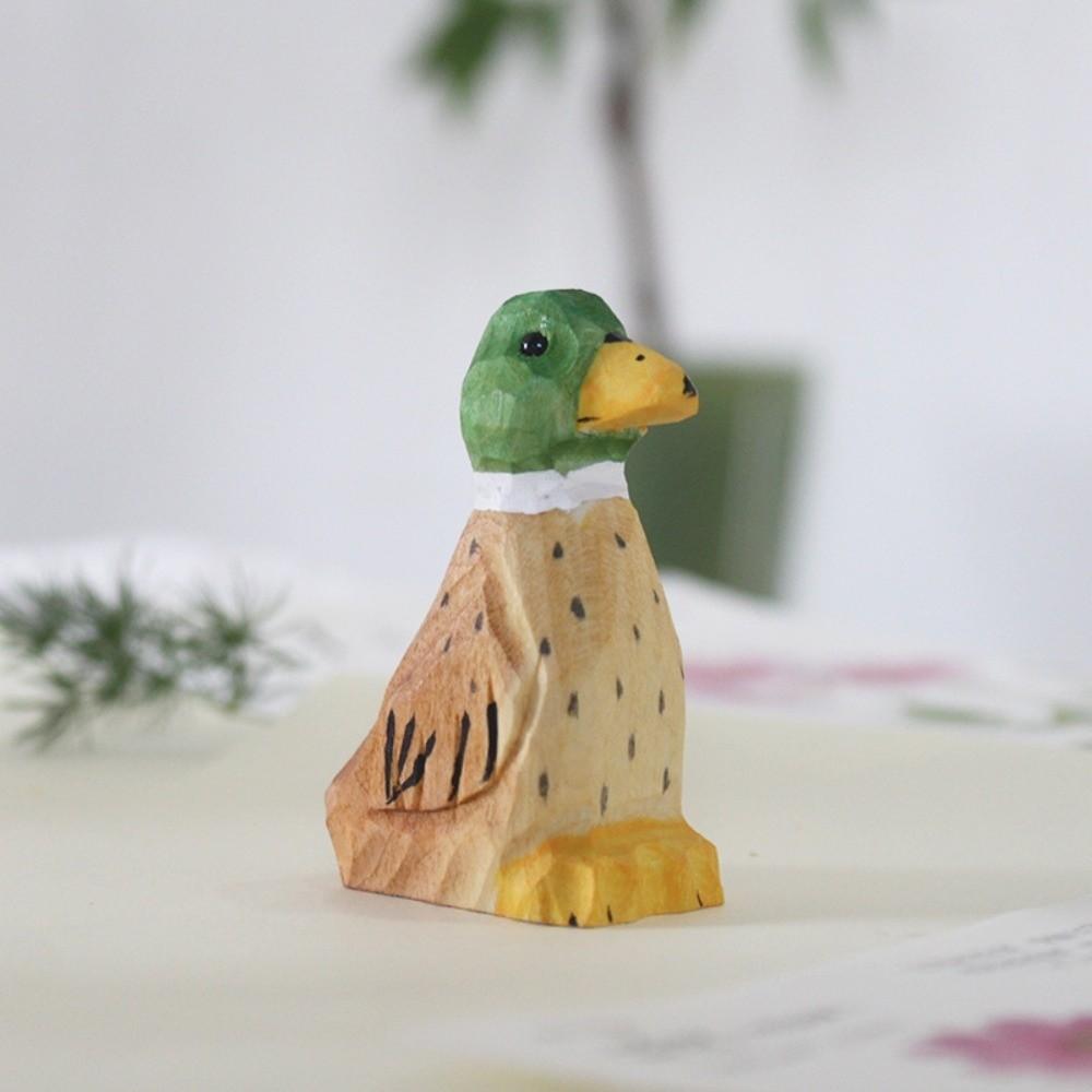Handmade Green-headed Duck Statue Mini Desktop Ornament Wooden Duck Figure  Tabletop Display
