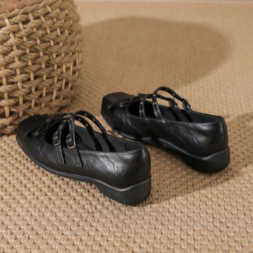 Fashion Silver Fishing Light Ballet Shoes for Women Wearing Fairy Style Bow Bow Square Toe Flat Mary Jane Shoes with Skirt and Pumps