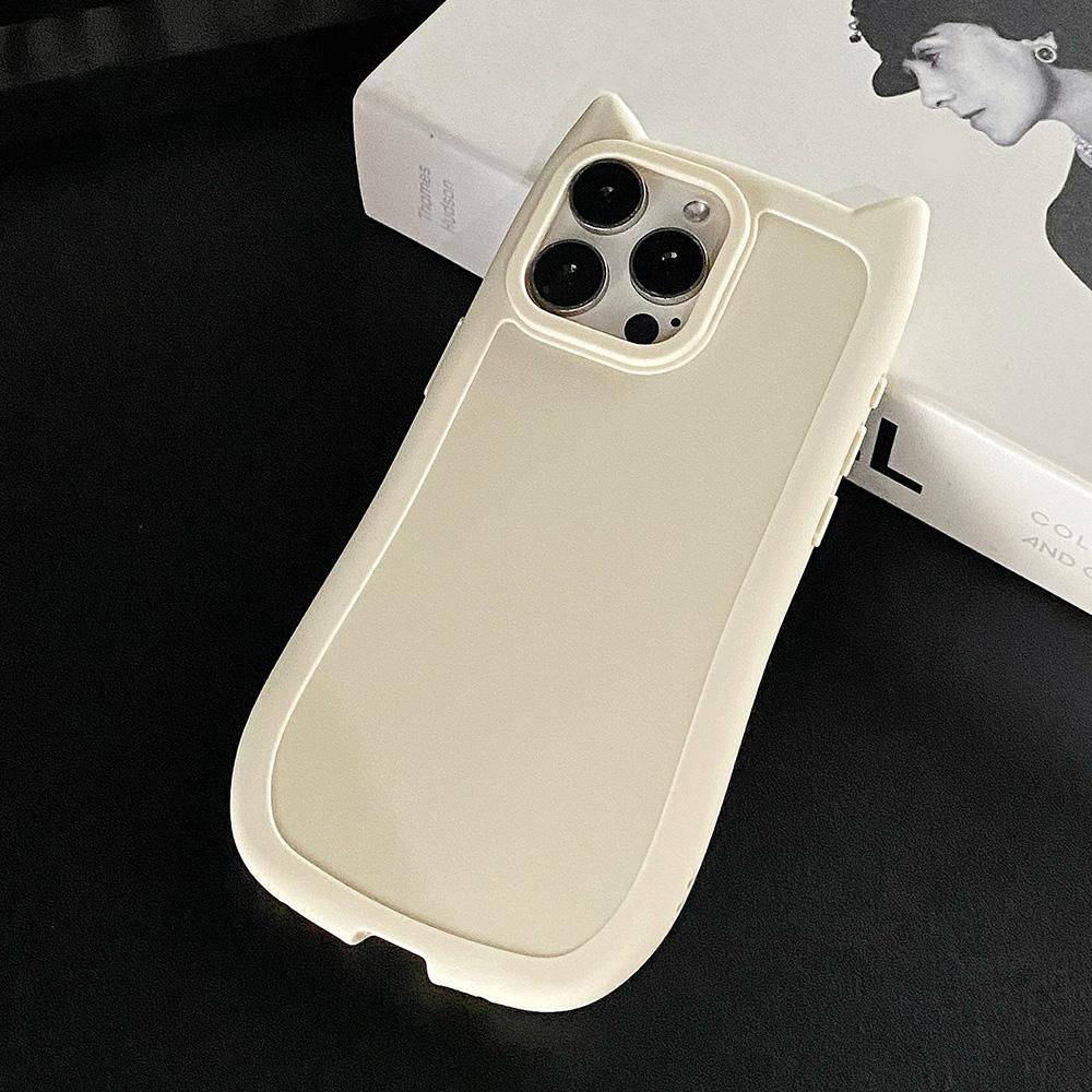 Cute Cartoon 3D Cat Ear Glossy Silicone Soft Case For iPhone 15 Pro Max 11 13 14 Plus Candy Thickened Bumper Shockproof Cover