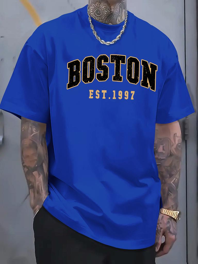 Summer Unisexs 100 Pure Cotton Casual Fashionable Loose Boston EST 1997 Printed Round Neck Short Sleeved TShirt Versatile Top