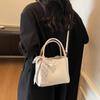 Fashion Vintage Bucket Bag Women PU Leather Top Handle Bag with Checkered Scarf Bow Large Capacity Shoulder Bag for Daily Commute and Outings