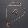 Red Cherry Pendant Necklace Stud Earrings Set Women'S  Fruit Necklace Earrings Jewery Set For Party Wedding Girls Gifts