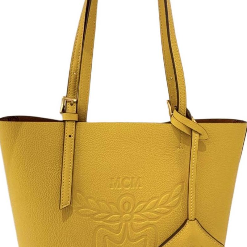 MCM Himmel Embossed Logo Tote Bag Shopping Bag Leather Handheld Shoulder Bag Mini Women tote bags Lemon-Gold MWPESAC04Y9001