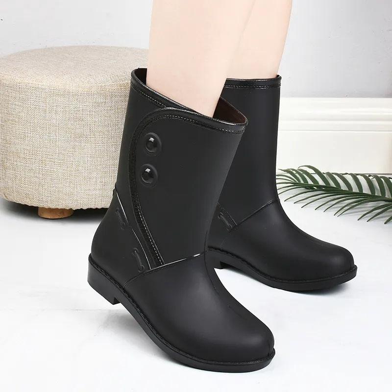 WTEMPO Women's Mid Tube Rain Shoes Fashionable and Anti Slip Round Toe Low Heeled Outdoor Kitchen Waterproof Rubber Shoes Dropshipping Wholesale