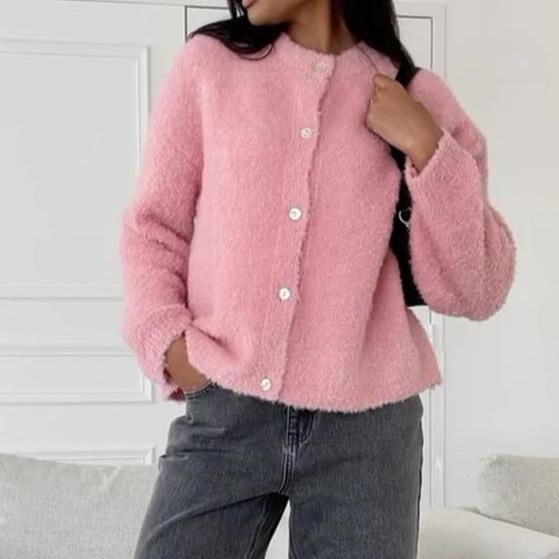 

2024 Autumn/Winter Women s Loose Retro Button-Up Knit Cardigan Small рожевий