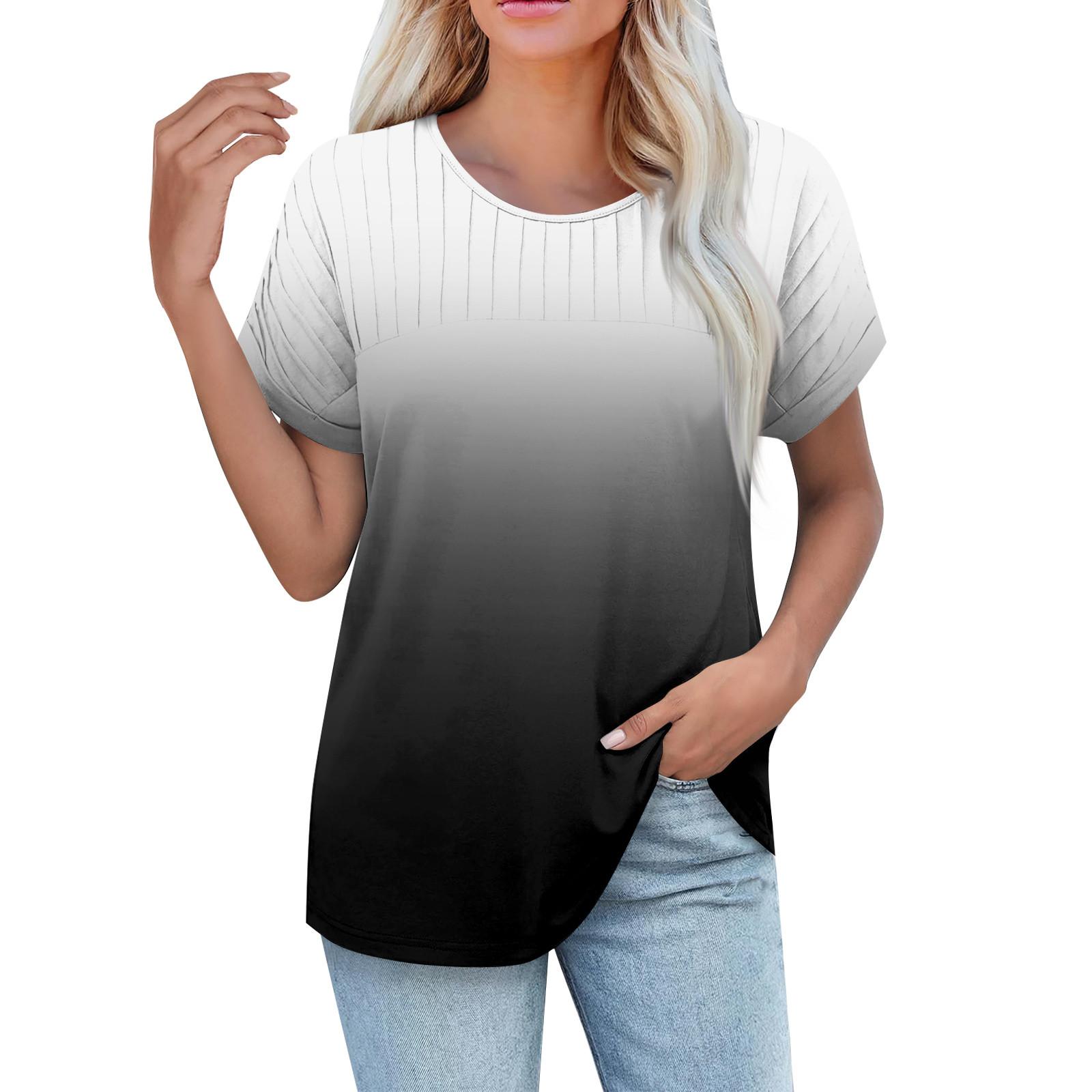 

Женские летние топы, повседневные, с оборками, коротким рукавом, круглым вырезом, свободные, плиссированные футболки L чёрный