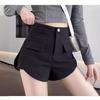Black High Waist Elastic Women’s Shorts - Slim Fit, Wide-Leg, Casual Large Size Bootcut
