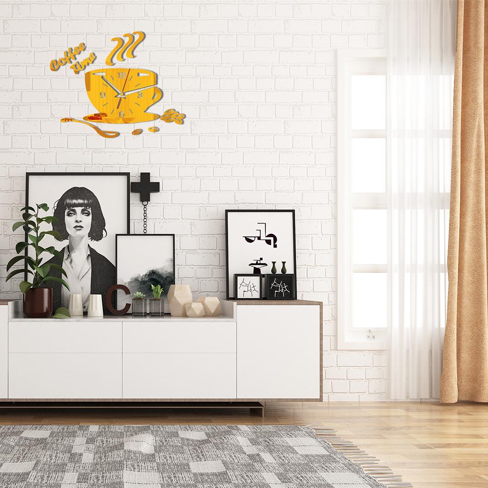 DIY Acrylic Wall Clock Modern Mute Coffee Time Clock Cup Shape Wall Sticker Hollow Numeral Clock