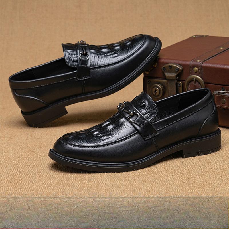 Business Formal Printed Pointed Leather Shoes with Cowhide Toe Cover for Men's Shoes Fashionable British Style Comfortable and Casual Leather Shoes