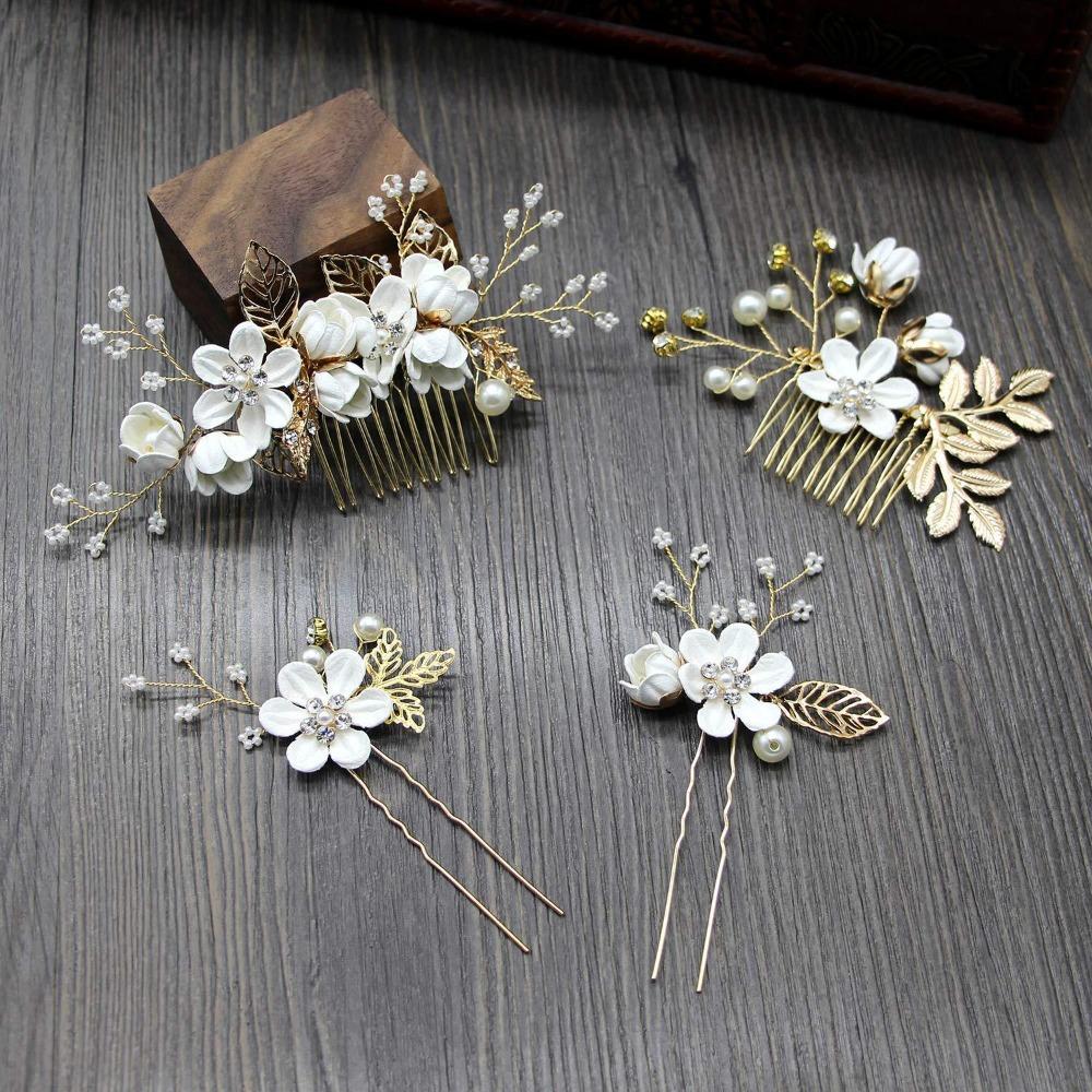 4pcs Pearl Comb Bridal Hair Combs Artificial Flower Flower Hairpins Tiaras Wedding Hair  Bridesmaid
